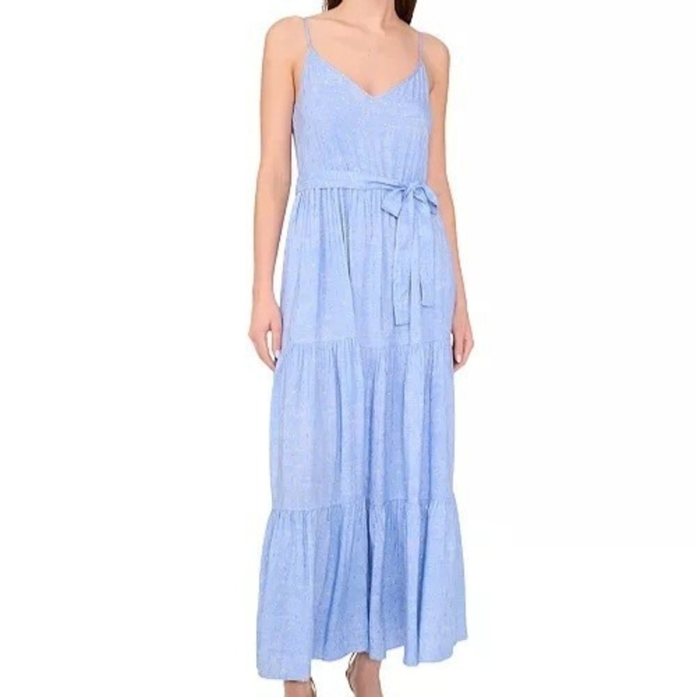 MSK Printed V Neck Sleeveless Belted Maxi Blue Dress Womens Size‎ M NWT